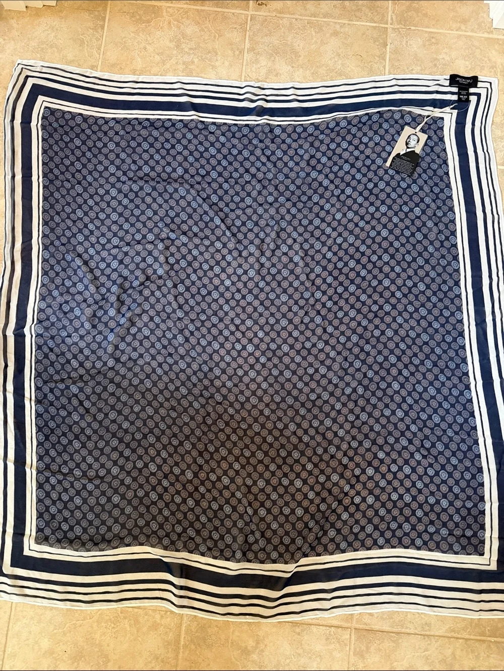 Jason Wu Navy and White Printed Scarf 41”x 43”